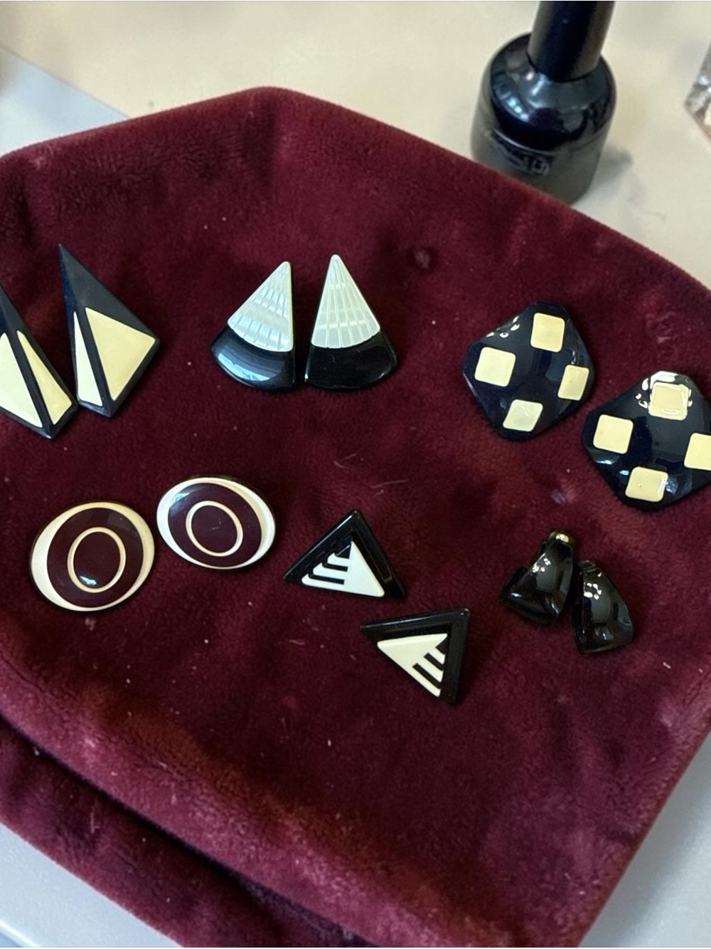 Vintage 80s Geometric Enamel Earring Lot Postmodern Art Deco Studs 6pc
